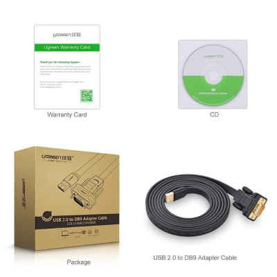 Ugreen UG20206CR107TK 1M Cáp tín hiệu chuyển đổi USB 2.0 sang COM RS232 dáng dẹt cao cấp - HÀNG CHÍNH HÃNG