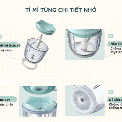 Máy Xay Thịt, Máy Xay Ăn Dặm Bear GR-B06V1 Xay Cực Êm Dung Tích 0.6 Lít Công Suất 200 W- Hàng Chính Hãng