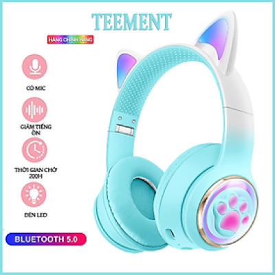 Tai Nghe Bluetooth Tai Mèo Phát Sáng Teement, Tai Nghe Không Dây, Tai Nghe Chụp Tai Bluetooth 5.3, Đèn Led Và Âm Bass Mạnh Mẽ - Hàng Chính Hãng