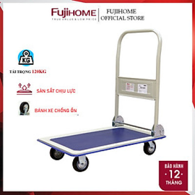 Xe đẩy hàng gấp gọn 4 bánh 120kg sàn thép nhập khẩu FUJIHOME SH150 - bánh xe chống ồn, Chính hãng bảo hành 1 năm