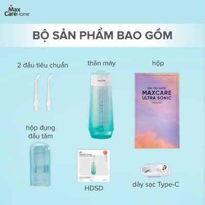 Máy tăm nước cầm tay Maxcare UltraSonic Max456P Phun xoay 360 độ, Nhỏ gọn, Chống nước IPX7, Dung tích 160ml