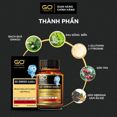 GO Ginkgo 9000+ 30 viên- Viên uống bổ não nhập khẩu chính hãng GO Healthy New Zealand