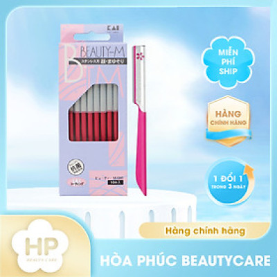 Dao Cạo Lông Mày Cán Dài Bằng Thép Không Gỉ Kai Razor 00743 BTM-10H1 Dành Cho Nữ (Set 10 Cây)