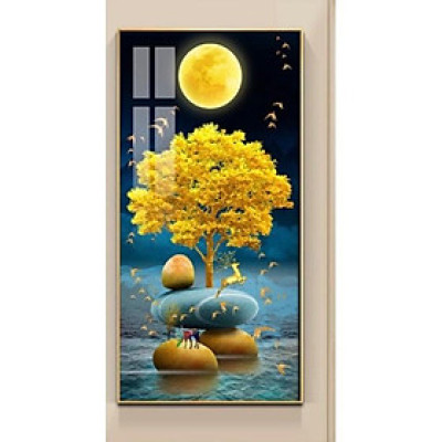 Thanh lý giảm 20% tranh đứng - tranh tráng gương cao cấp mẫu lá rẻ quạt treo phòng khách, phòng bếp, phòng ngủ