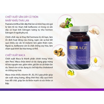 Viên uống nội tiết tố nữ DSK AGE giúp cân bằng nội tiết tố, giúp giảm nám, sạm da, nhăn da giúp da săn chắc - Hộp 3 Lọ x 15 Viên