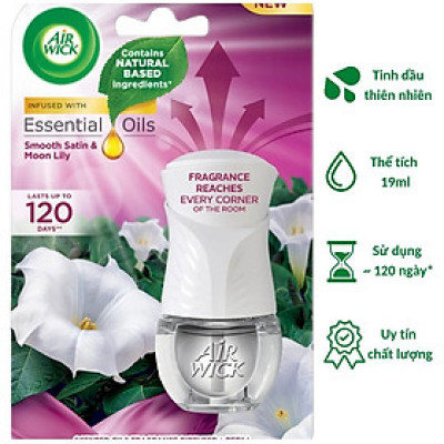 Bộ Tinh Dầu Cắm Điện Air Wick AWI2472 Smooth Satin & Moon Lily 19ml (Hương hoa lily), sử dụng điện 220V