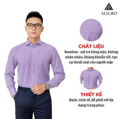 Áo sơ mi nam dài tay ALIGRO màu tím, 100% chất cotton thoáng mát, thấm hút mồ hôi tốt, cổ bẻ, dáng ôm body ALGS153
