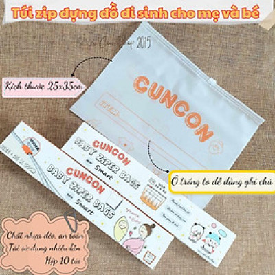 (25x35cm) Túi zip lụa mờ đựng đồ đi sinh khoá kéo đa năng - Hiệu Cún Con