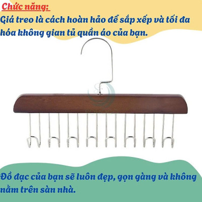 Móc treo đồ đa năng, móc gỗ 8 móc treo đồ lót, khăn, thắt lưng, cà vạt, áo 2 dây xoay 360 độ tiện dụng