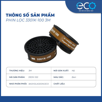 Phin lọc 3M 3301K-100 phin lọc hơi hữu cơ (hơi sơn, thuốc bảo vệ thực vật, khử trùng) dùng cho mặt nạ 3M 3100/3200