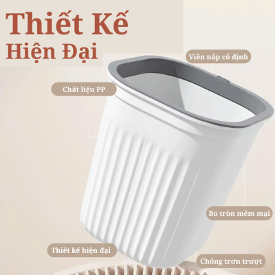 Thùng rác, thùng rác nhựa, chất liệu nhựa PP cao cấp - Chịu lực tốt - Có vòng áp suất cố định túi rác - Thay túi rác dễ dàng - Màu trắng - Nhỏ - Vừa - Lớn
