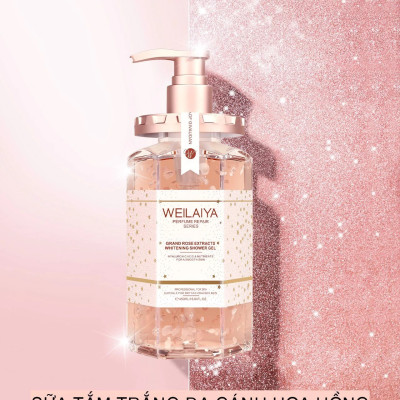 Combo 2 chai Sữa tắm trắng da cánh hoa hồng Damask Weilaiya Grand Rose Extracts Whitening Shower Gel 450ml tặng 1 Bông tắm Weilaiya