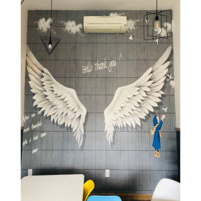 TRanh dán tường 3d đôi cánh thiên thần - ép kim, sa - có sẵn keo TB19