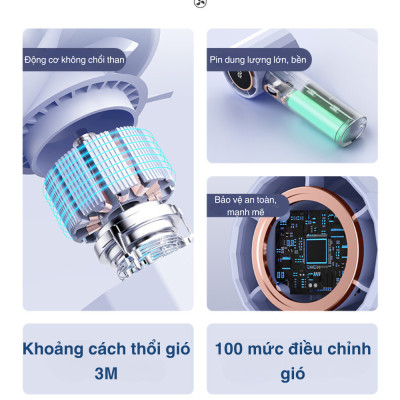 Quạt cầm tay mini Kachi MK400 pin khoẻ 100 cấp độ gió - Hàng chính hãng Hàng nhập khẩu