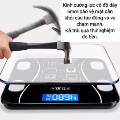 Cân Điện Tử Sức Khoẻ Bluetooth Phân Tích Chỉ Số Cơ Thể Kết Nối Điện Thoại Qua Bluetooth Màn Hình LCD HD, Độ Chính Xác Cao Màu Đen