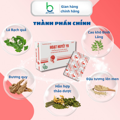 Viên Uống Hoạt Huyết YB  Hỗ Trợ Tuần Hoàn Não, Giảm Đau Đầu, Hoa Mắt, Chóng Mặt - Hộp 30 viên