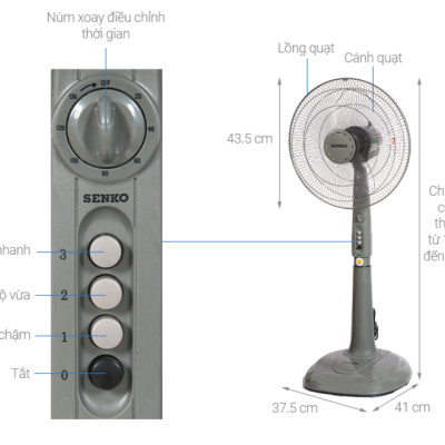 QUẠT ĐỨNG HẸN GIỜ SENKO DH1600 hàng chính hãng (Màu sắc ngẫu nhiên)
