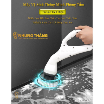 Máy Cọ Chà Sàn Vệ Sinh  Tự Động, Bàn Chải Làm Sạch Vệ Sinh Nhà Tắm Không Dây Với 4 Đầu Thay Thế