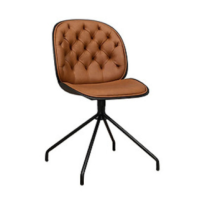 Ghế tiếp khách có nệm màu nâu bò chân cố định Beetle 3-P1 Nội thất Capta Ghế Ghế làm việc nhỏ gọn thân nhựa PP màu đen nệm PVC nâu bò chân sắt cố định sơn màu đen tại HCM