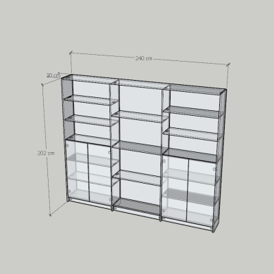 HAPPY FURNITURE , Kệ sách 4 cửa mở - CATY, KSA_080 , 240cm x 30cm x 202cm DxRxC