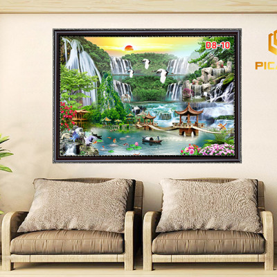 Tranh kính cường lực D801 Sơn Thủy Hữu Tình ( kt100x140cm)