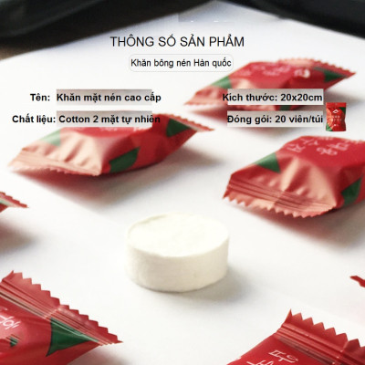 Túi 20 Khăn Giấy Nén Hàn Quốc Cao Cấp Loại Dày 2 Lớp 20*20cm - Hàng Chính Hãng