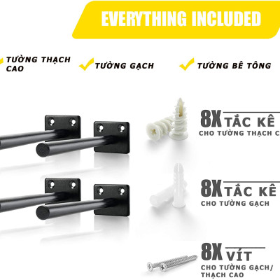 Bộ 4 chốt âm kệ treo tường, pát âm đỡ kệ trang trí bằng thép đặc 15cm kèm phụ kiện vít tắc kê – Hàng chính hãng