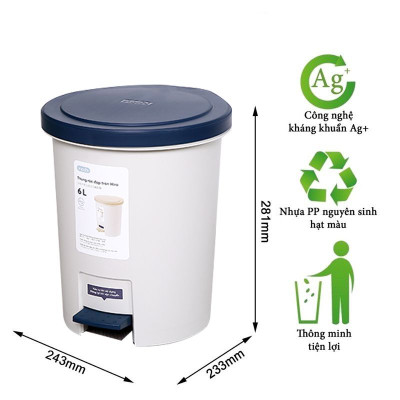 Thùng Rác Đạp Chân Mẫu Tròn Nhiều Cỡ Hiro Hàng Xuất Nhật - Chính Hãng ( Tặng kèm khăn lau pakasa) Giao màu ngẫu nhiên 