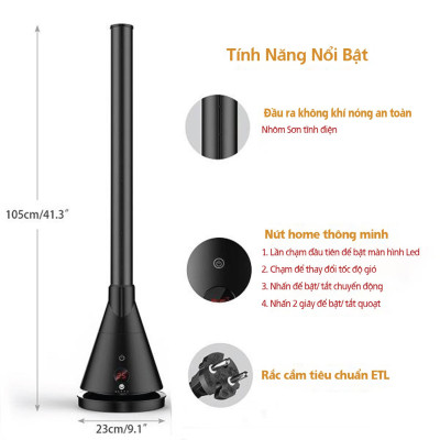 Quạt Làm Mát Và Sưởi Ấm ULTTY SKJ-CR018H, Chất Liệu Sưởi Gốm Ceramic Không Đốt Cháy Oxy, Không Khô Da, Tự Động Tắt Khi Quá Nhiệt - Màu Đen - Hàng Chính Hãng