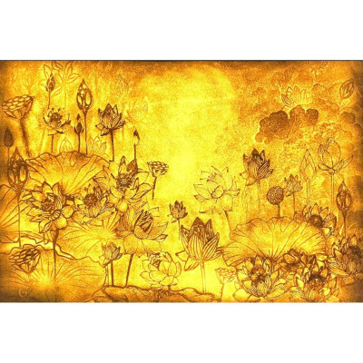 Tranh dán tường 3D phòng thờ - vải lụa kim tuyến ( kích thước theo yêu cầu)