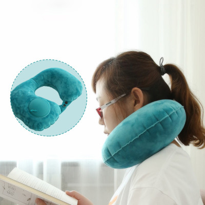 Gối hơi kê cổ bơm tự động, mềm mại, thiết kế hình chữ U giúp giảm đau cổ, có nút cài, phù hợp cho văn phòng và du lịch  Phượt Dã Ngoại Đi Chơi Quà Tặng Nam Nữ