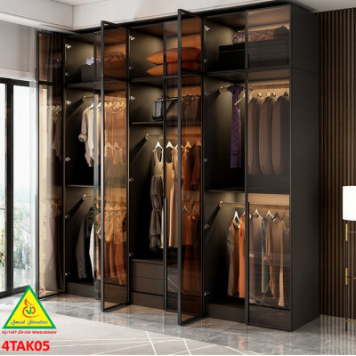 Tủ quần áo gỗ MDF cánh kính cường lực khung nhôm 4TAK05 - Nội thất lắp ráp Viendong Adv
