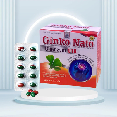 Viên uống bổ não Ginko nato coenzyme q10 - Hộp 100 viên - Giúp hoạt huyết, giảm xơ vữa động mạch, tăng