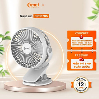 Quạt Sạc Tích Điện Mini Kẹp Bàn COMET CRF0705 5W Xoay 360 Độ pin Lithium 1800mAh hàng chính hãng