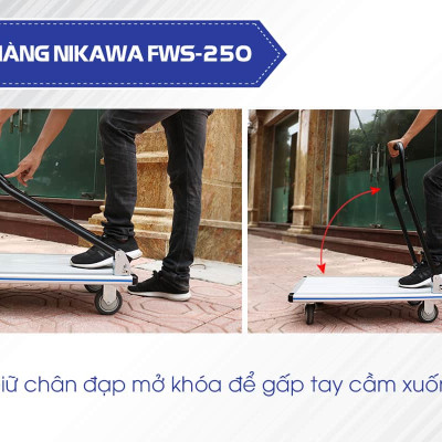 Xe đẩy hàng 4 bánh chống ồn Nikawa FWS-180 sàn nhôm tay cầm thép gấp mở tiện lợi tải trọng 180kg