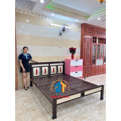 Giường ngủ sắt hộp kiểu gỗ – DT14