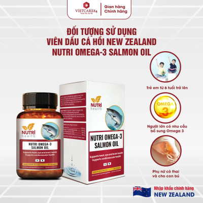 Viên Dầu Cá Hồi New Zealand Nutri Omega-3 Salmon Oil 60 Viên | Hỗ Trợ Sức Khỏe Mắt, Não, Tim - Nhập Khẩu Chính Hãng