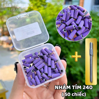 [Giá Ưu Đãi] Combo Đầu Mài Nhám Tím Mini 120/240 + Lõi Lắp Siêu Êm, Hộp 60 Chiếc Kèm Lõi Làm Nhám Bề Mặt Móng Làm Nail Phương Miu