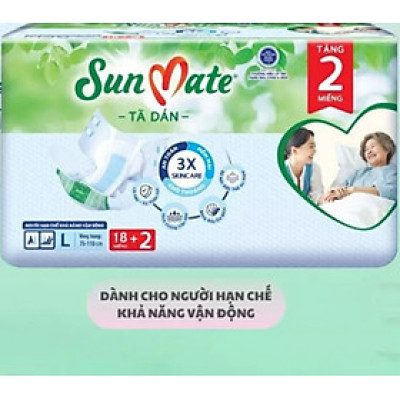 Sỉ 1 Cây/Thùng 6 Gói Tã dán Sunmate L18 +2 (20 Miếng) - Tã người lớn Sunmate- Date Mới