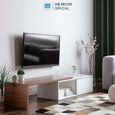 Kệ Tivi Để Sàn Đa Năng SIB Decor Màu Trắng Phối Walnut TV87