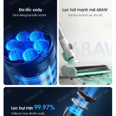 Máy Hút Bụi Lau Sàn Tineco Floor One Switch S6 Hút Bụi Lốc Xoáy, Sấy Khô 70°C Tràn Tràn Viền 2 Cạnh - Hàng Chính Hãng