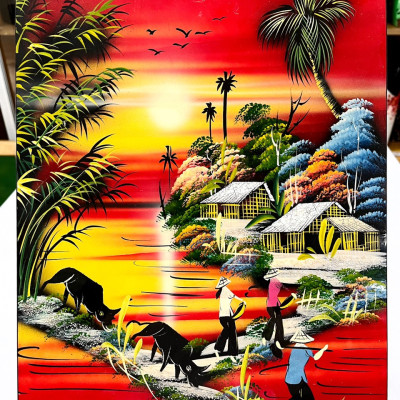 Tranh sơn mài - ĐỒNG QUÊ VIỆT NAM -Hàng xuất khẩu size 30x40 cm
