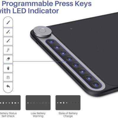 Quà Tặng Kèm Trị Giá 399K - Bảng Vẽ Điện Tử HUION iQ620M Kết Nối Không Dây Wireless 2.4G(hỗ trợ Android và máy tính) - Hàng Chính Hãng Huionl Dial Q620M Graphic Drawing Tablet 266PPS Wireless Connection Digital Pen Tablet with Dial for PC and Android