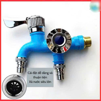 Vòi Nước Đôi Chia 2 Đầu – Van Cổng Xả Riêng Biệt, Chống Gỉ Sét, Bền Bỉ