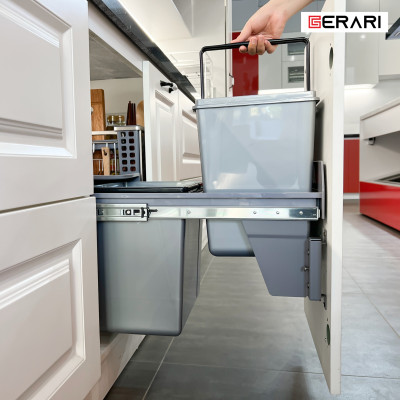Thùng rác đôi âm tủ/gắn cánh ray giảm chấn, kích thước 400 mã GAC thương hiệu Gerari