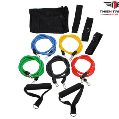 Bộ dây tập thể lực 5 màu dài 120cm làm từ sợi cao su đàn hồi, hỗ trợ các bài tập thể lực tại nhà hiệu quả