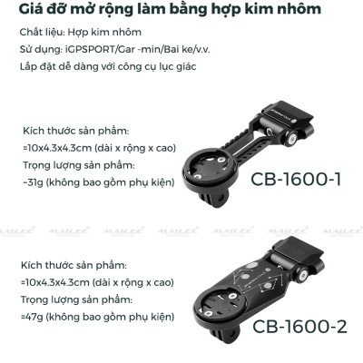 Giá đỡ đồng hồ đa chức năng mở rộng điều chỉnh góc lên xuống 135 độ CyclingBox CB-1600  cho xe đạp địa hình bằng hợp kim nhôm kéo dài tay lái xe đạp - Mai Lee 