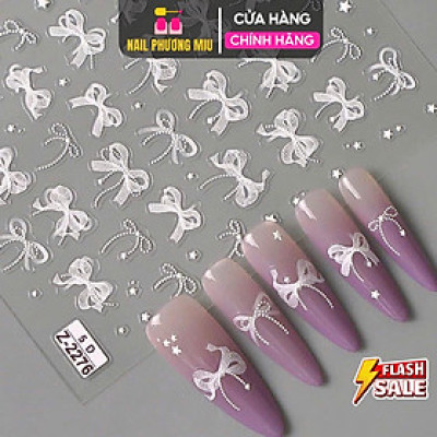 Sticker 5D Nơ Ren Lụa Nổi Z2276 Siêu Hot, Hình Dán Móng Nơ Trắng CA6846 Làm Nail Trẻ Trung Nữ Women