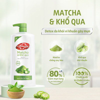 Sữa Tắm Lifebuoy 800gr Detox Và Sạch Sâu Khỏi Bụi Mịn Pm2.5 Detox 100% Từ Thiên Nhiên Diệt Khuẩn - Matcha & Khổ Qua