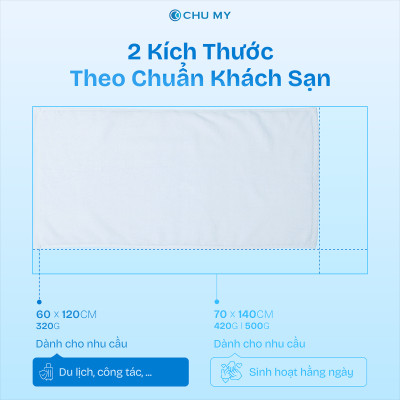 Khăn tắm khách sạn CHU MY – 100% cotton, trắng mềm mại, 70x140cm, 500g, thấm hút vượt trội